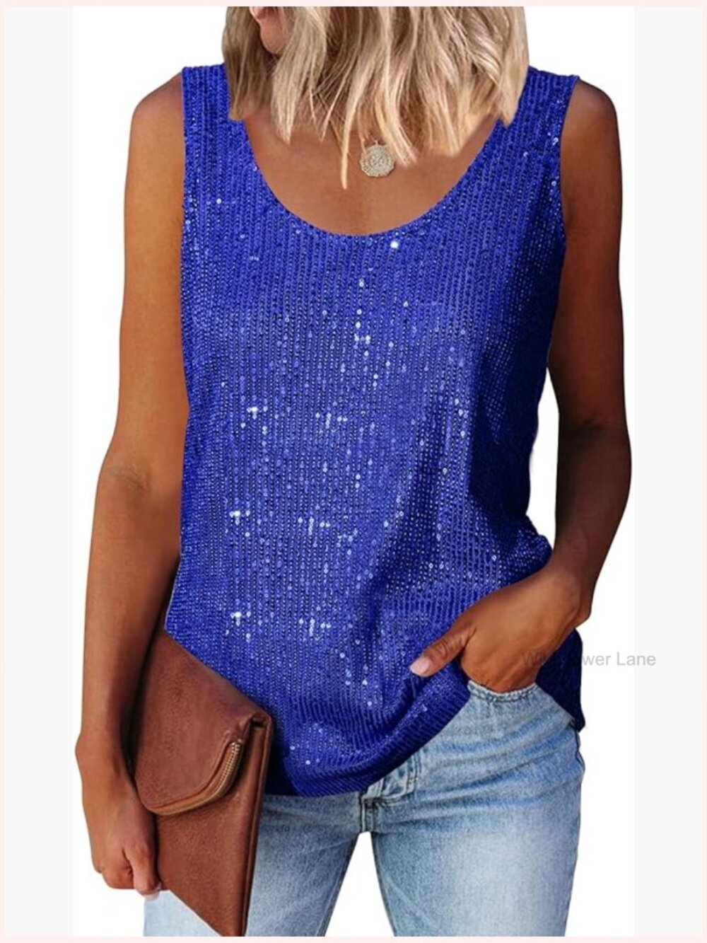 Sequin Tank Top Sleeveless Sparkle Shimmer Summer Night Out Blouse Tops